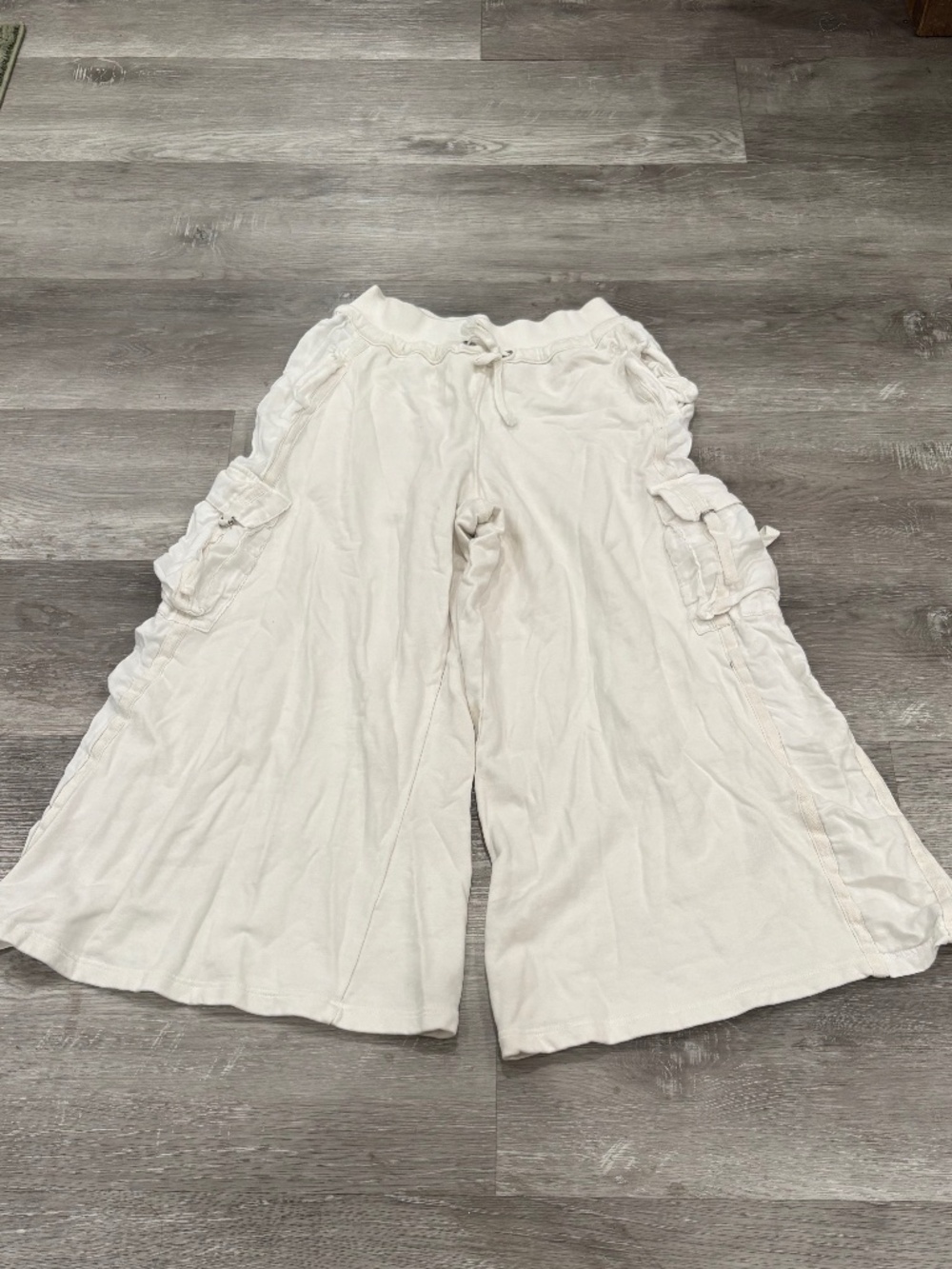Free People FP Movement Mineral Washed Wide Leg Cargo Sweatpants White Womens S